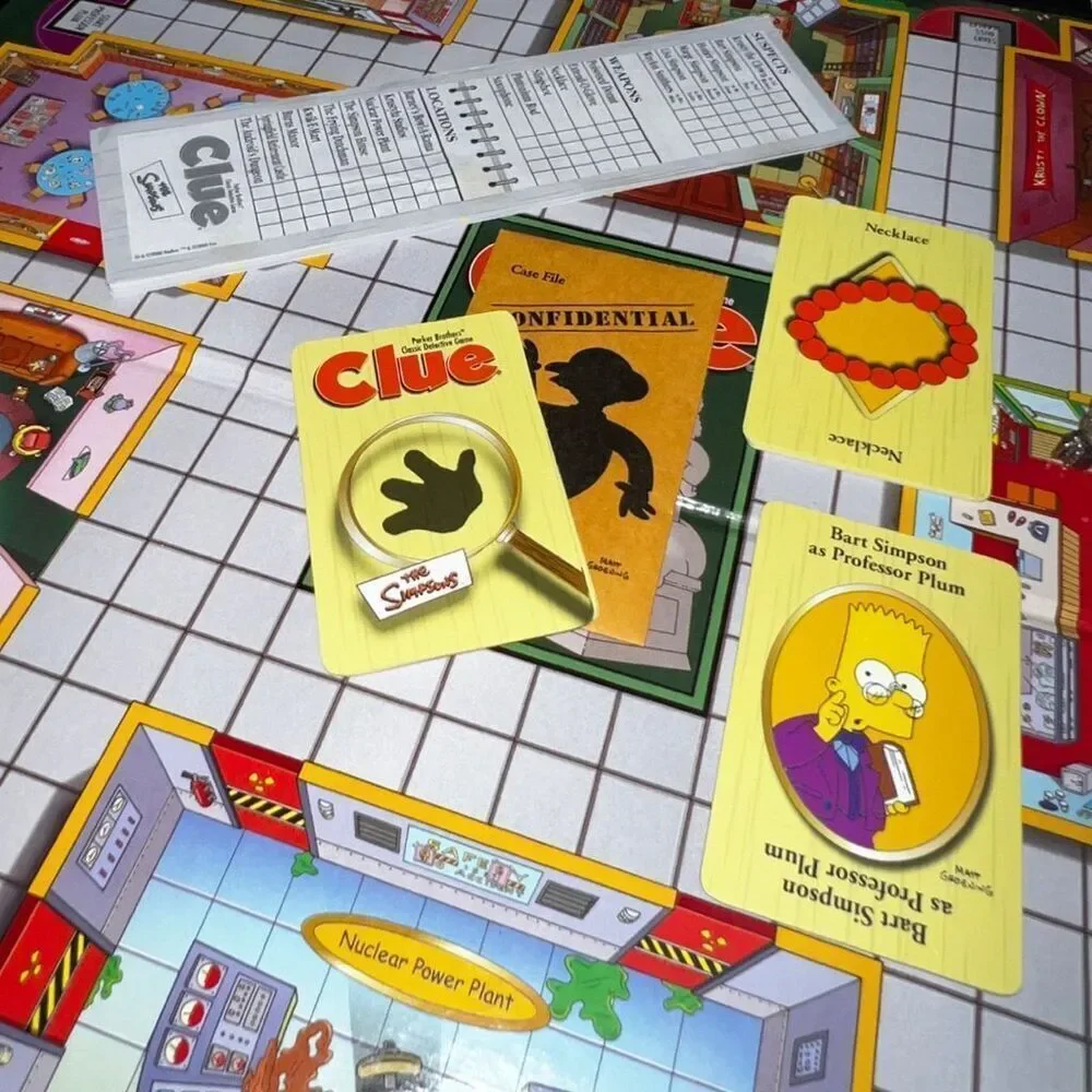 Simpsons Clue Board Game 2000 Parker Bros Pewter Tokens COMPLETE 1st Edition
